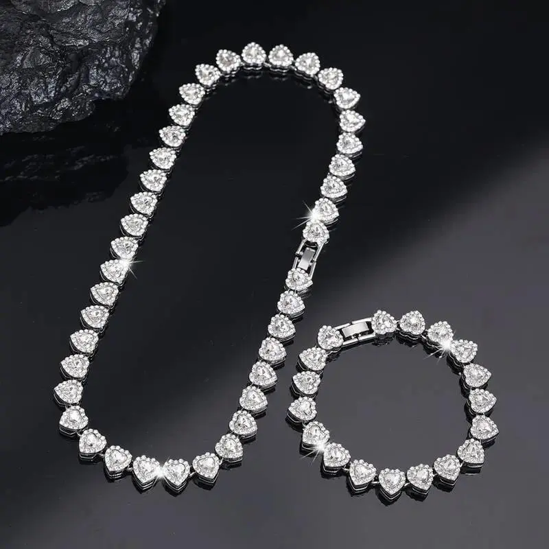 Female 2-Pcs Heart-Shaped Cuban Chain & Link Necklace Set, Hip Hop Casual Choker Jewelry, Luxury Layered Everyday Necklaces, Ideal Gift for Valentine's Day, Birthday, 2 Piece Sets, Two Piece Set, Accessories For Women
