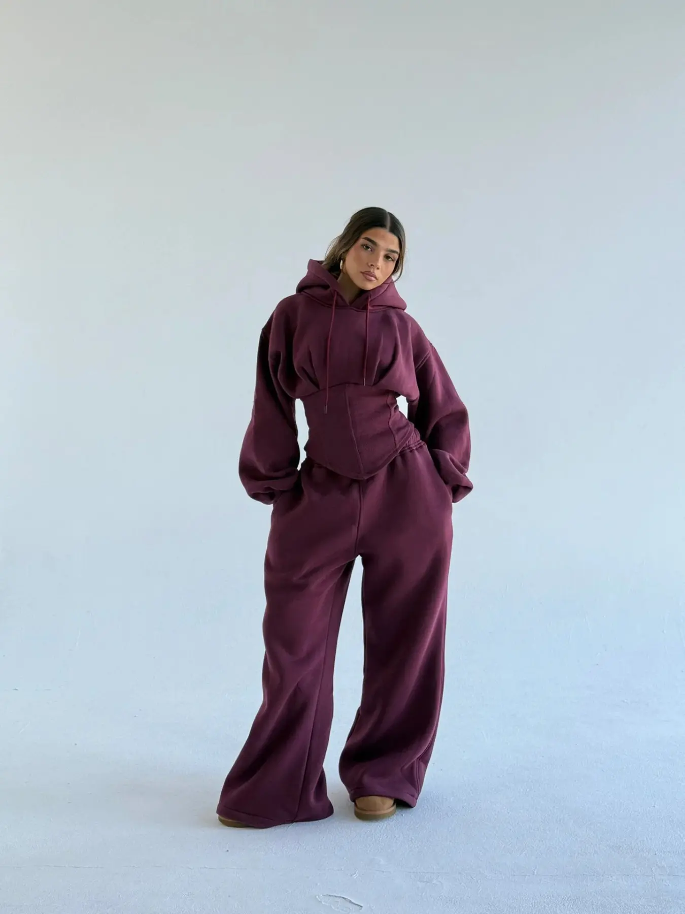 Women's Fall Winter Fashion Sport Set, Casual Sweatsuit Outfits, Loose Sweatshirt and Wide Leg Pants, Waist Drawstring Design, Suitable for Indoor and Outdoor Wear