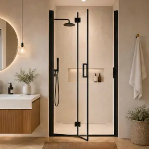 ARCH 32-33.2 Inch W x 72 Inch H Semi-Frameless Folding Pivot Hinged Shower Door, 1/4" Tempered Glass, Matte Black Aluminum, Reversible Bi-Fold Panel for Bathroom, Waterproof Seal, Easy Install, Matte Black Color Options, Aluminium Material