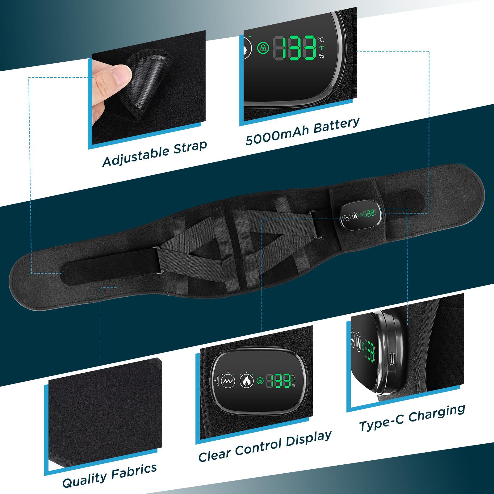 Electric Waist Massager, LED Light 5-level Temperature Adjustment Hot Compress Lower Back Waist Massage Belt, Waist Wrap for Women & Men Chrismas Gift