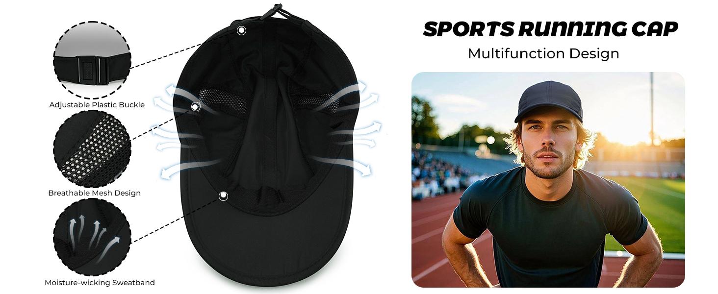 BIGWIG Outdoor adjustable sports sun hat, lightweight, waterproof and breathable sports cap, UPF50+ sun protection, ultra-thin quick-drying sun protection baseball cap, lightweight running cap, camping and hiking quick-drying hat, unisex