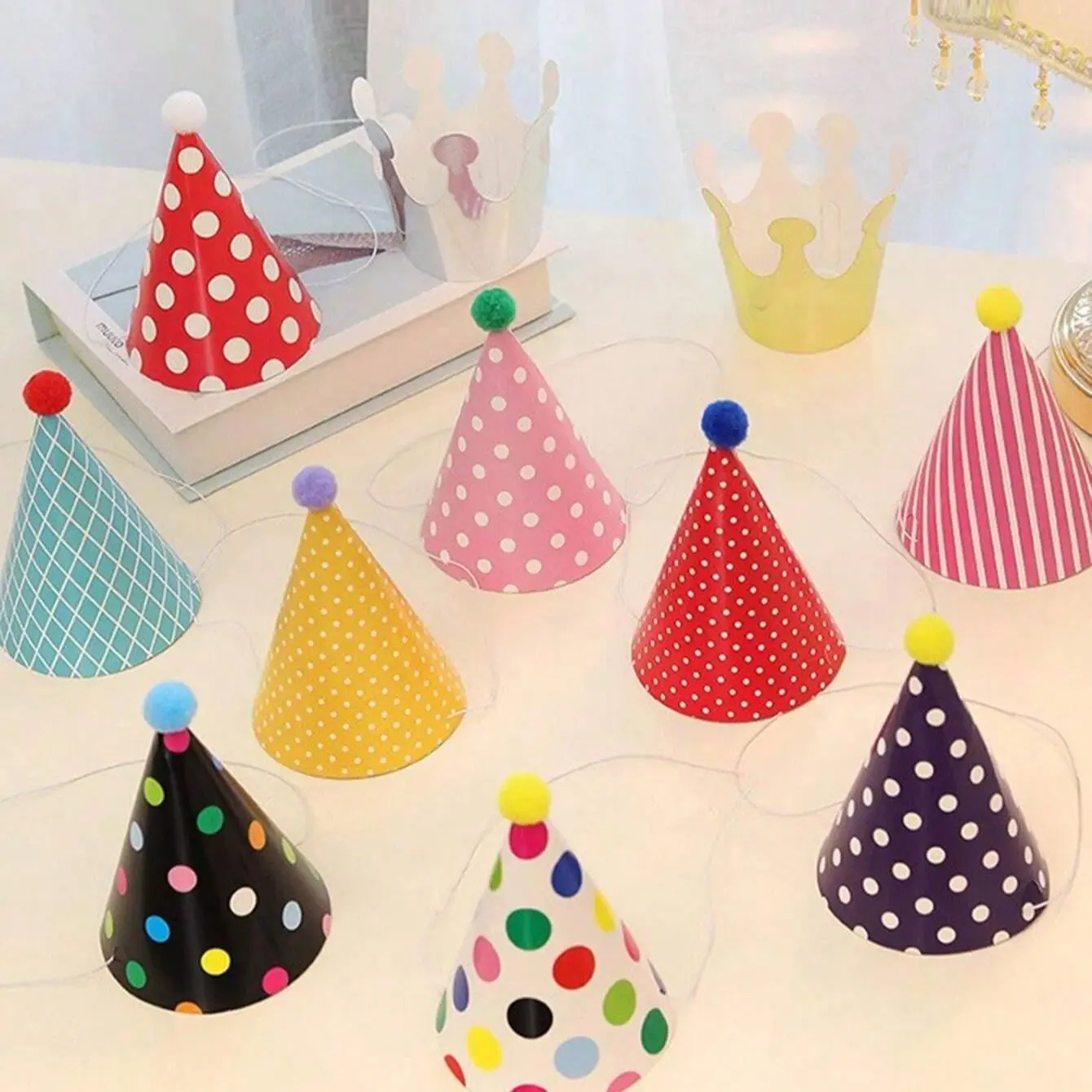 11-Piece Birthday Party Hat Set, Cute Cone Hats, Crowns, Bubble Balls, Perfect for Birthdays, Baby Showers, Gender Reveal, Party Decorations