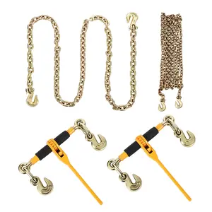 5/16"-3/8" Ratchet Load Binders, 2Pack Chain Load Binder 9200 LBS Working Load Limit, 5/16" x 10' G80 Chains, Ratchet Chain Binder with Grab Hook, Load Binders for Truck, Tie Down