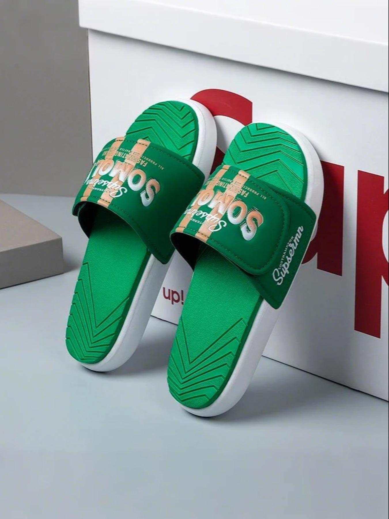 Men's Fashionable Letters Print Slides, Casual Comfortable Home Slippers, Soft Non-slip Slippers for Indoor & Outdoor Wear