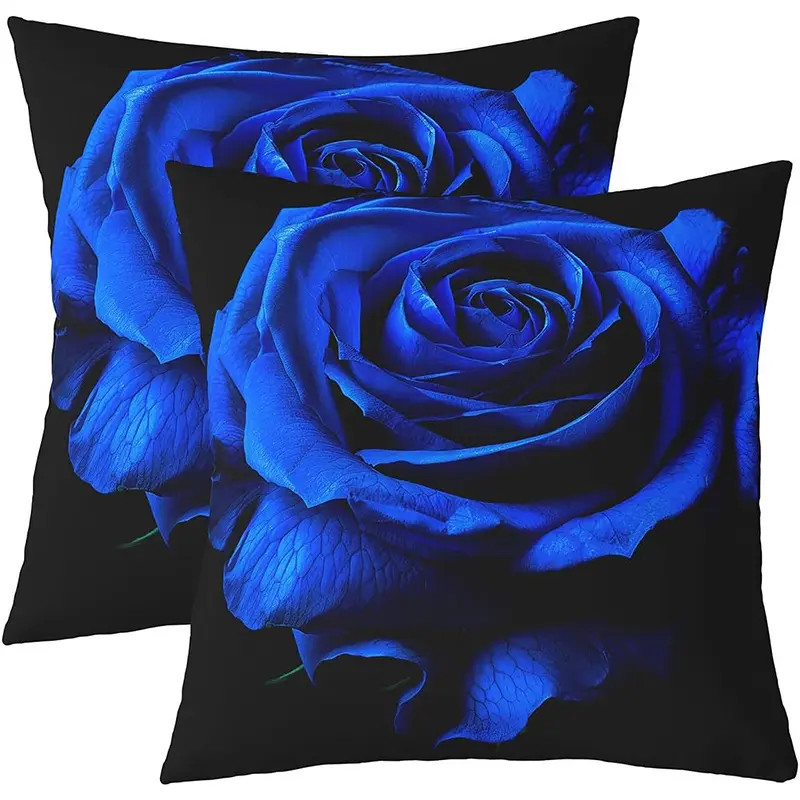 2pcs- Digital Printed Pillowcase with Blue Roses - Made of Polyester for a Stunning Look, square polyester pillowcases, modern sofa decoration cushion covers