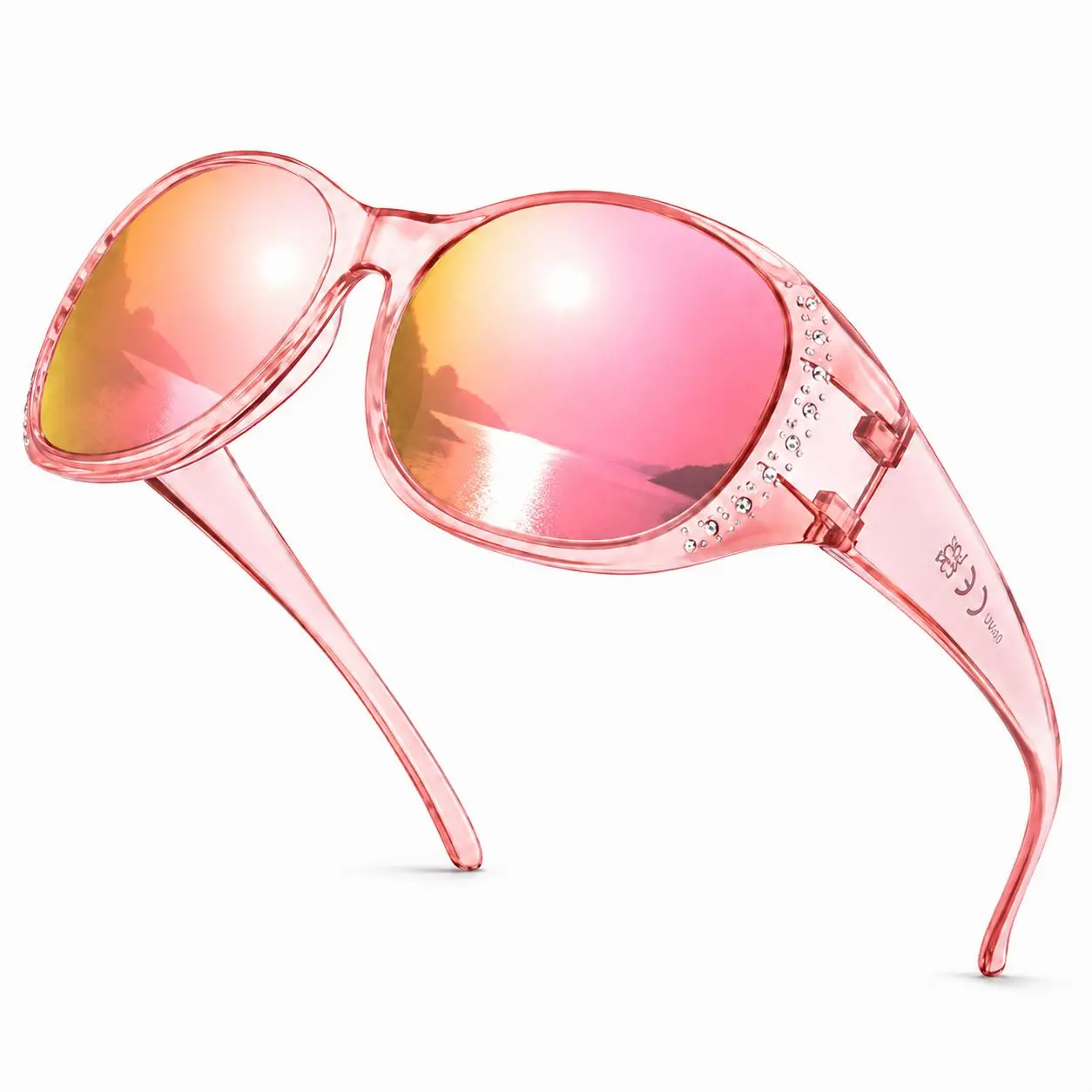 Myiaur Polarised Sunglasses Over Glasses for Women UV400 Protection Oversized Trendy Frame Shiny Accents Driving Eyewear Fashion Summer
