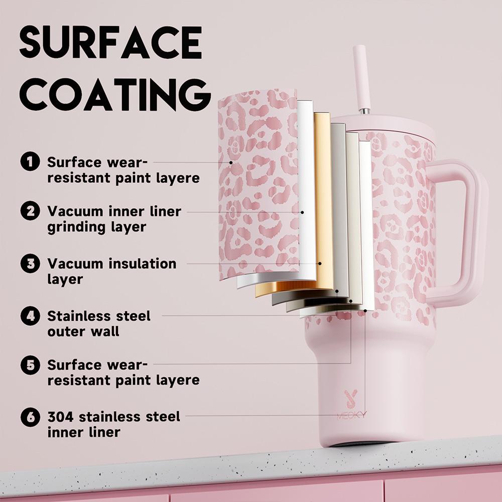 40oz Patterned Straw Handle Cup, 1 Count Multi-grid Ice Cube & Leak-proof Cup Lid with Silicone Handle, Stainless Steel Insulated Wide Mouth and Narrow Bottom for Easy Cleaning and Car Loading, Tumbler Insulated Travel Drinkware