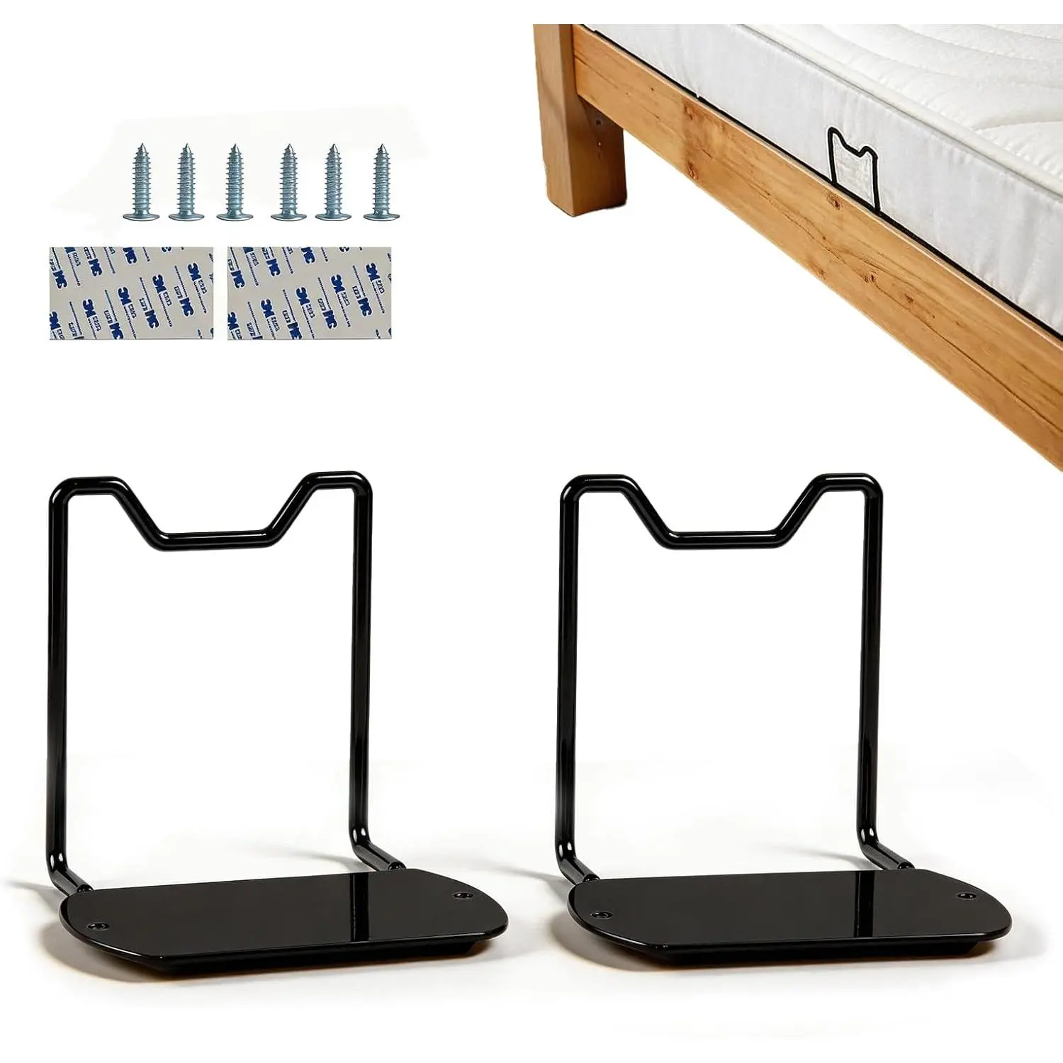 2 Pack Mattress Slide Stopper, Mattress Grippers to  Sliding, Black Mattress Stopper for Mattress & Topper, No-Slip Mattress Holder with Screws