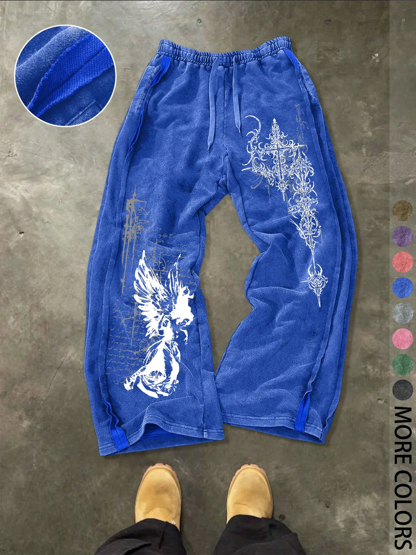 Men's Streetwear Sport Pants, Athletic Casual Pants, Washed Cotton Fabric, Loose-Fit Elastic-Waist Knit Pants for Casual All-Season Wear