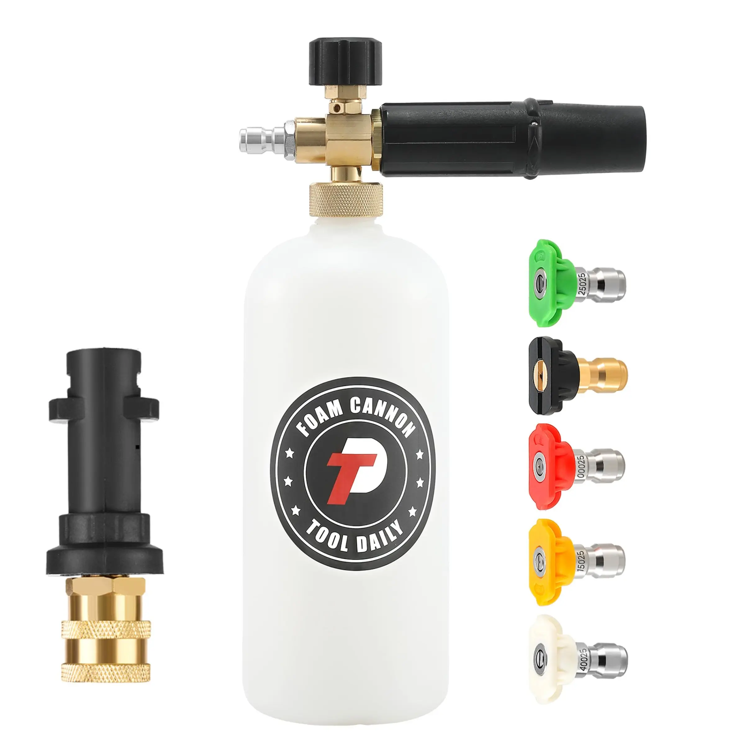 Tool Daily Snow Foam Lance with Adapter for Karcher K Series K2 K3 K4 K5 K6 K7 Pressure Washer, 1 Liter Adjustable Foam Cannon with 1/4'' Quick Connector, 5 Pressure Washer Nozzle Tips, 3000 PSI, Car Wash Sprayer, Car Wash Kit, Car Wash Accessory