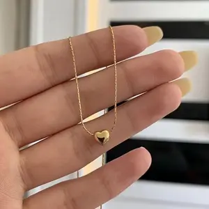 A Sweet, Crafted, Delicate, And Petite Brushed Peach Heart Shaped 304 Stainless Steel Pendant Necklace, Designed for Women, a Small But Extraordinary Love Keepsake, Suitable for Ladies to Wear on Dates Or As an Ideal Gift