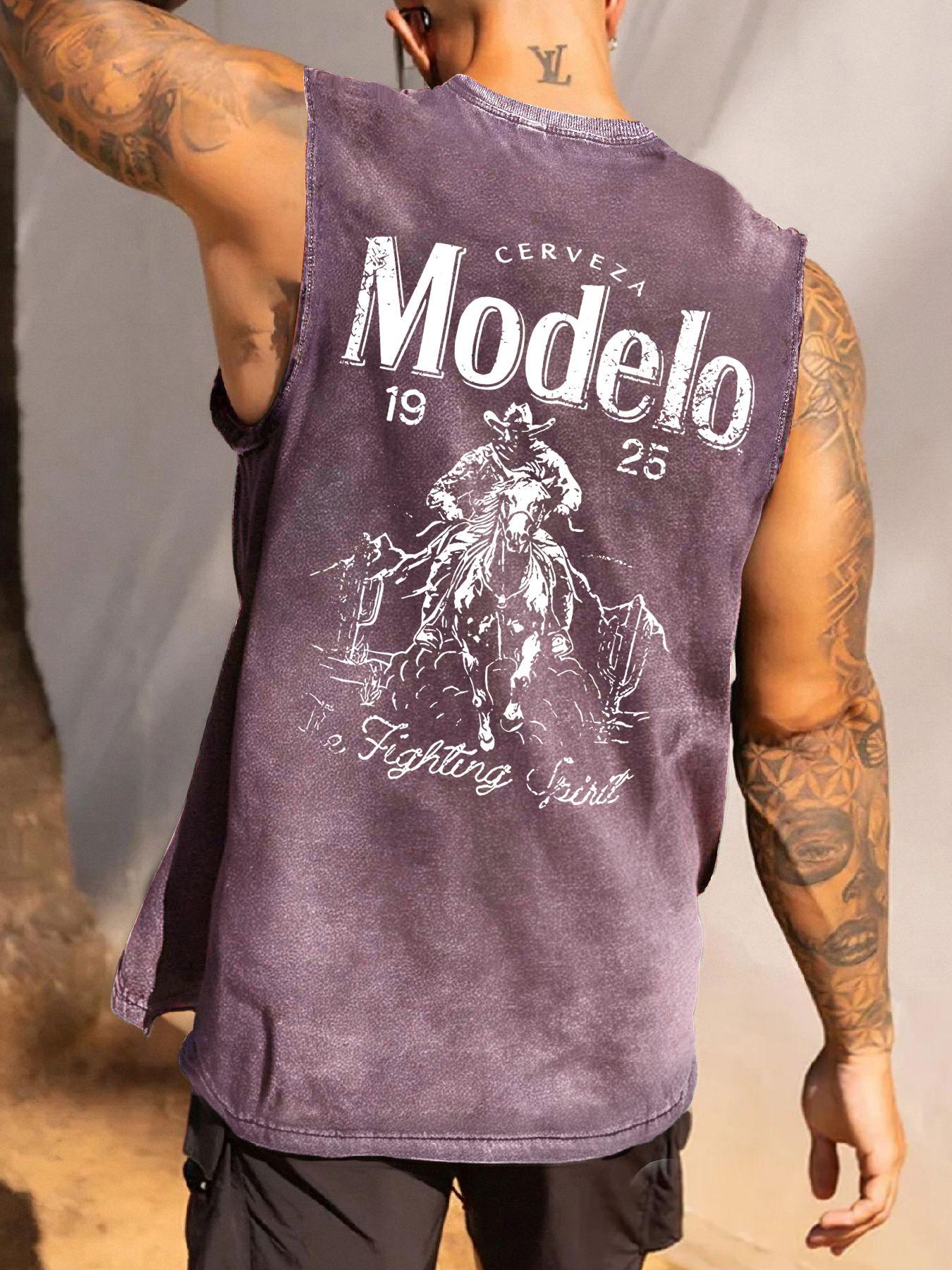 Men's Letter Print Round Neck Tank Top, Casual Tank Tops, vest top, Loose Casual Street Sleeveless Top for Daily Wear, Men's Clothes for All Seasons, Tshirt