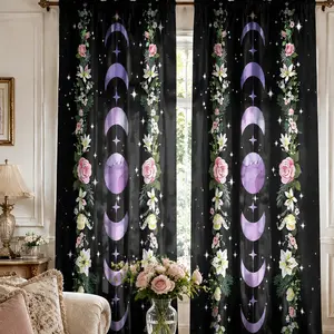 2 pieces of high-definition digital purple flower pattern printed curtains. They are non-slippery, do not get moldy, easy to clean, suitable for living room, closet, bedroom, study room, dining room and home decoration.