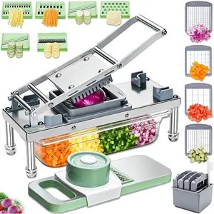 steel Vegetable Chopper, Veggie Chopper With 10 Blades, Onion Dicer with Container, Food Cutter & Grater Mandoline Slicer