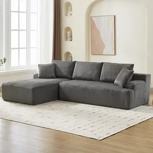 Cloud Boneless L-Shape Couch 108" Modern Sectional, No Assembly Required, Comfy Sleeper Modular Sofa with Corduroy Fabric, Deep Seat Loveseat + Chaise Lounge Chair for Living Room