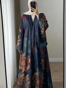 1pc Geometric Print Long Robe, Modest Islamic Clothing, Loose Dress, Breathable Fabric, Soft Material, Casual Boho Style, All Seasons