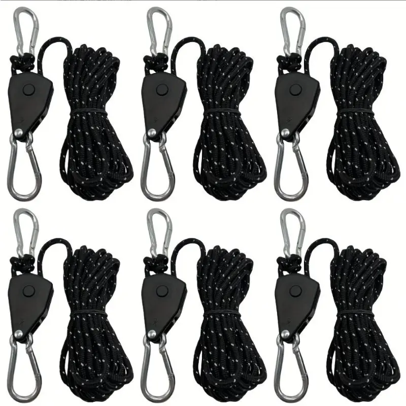 6 Pack Tent Guy Lines - 4m x 4mm Reflective Rope with Tensioners & Windproof Buckles, Heavy Duty Camping Stake Kit for Canopy Awning Fixing