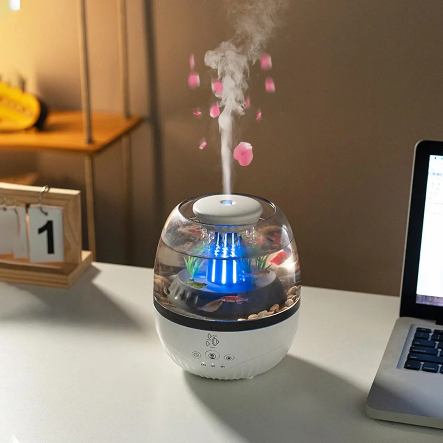 Creative Fish Tank Aroma Diffuser Humidifier, 7 Color LED Night Light, Silent Ultrasonic Cool Mist Maker, Desktop Home Decor Gift, Cool Mist Humidifiers