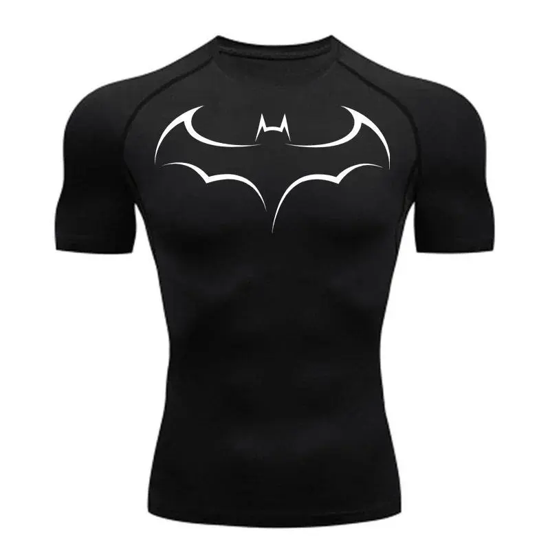 Bat Printed Men's Tight T-Shirt Running Compression Compression T Shirt Gym Fitness Jogging Short Sleeve Male Casual Shirt Tops