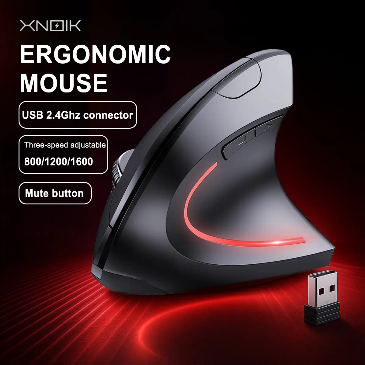 XNOIK Ergonomic Mouse,  Wireless ergonomic Mouse,  Silent Mouse with 6 Adjustable speed Levels, 2.4GHz (USB A ) Mouse, 6 Buttons Computer Mice - Wide Compatibility, Perfect gift for everyone