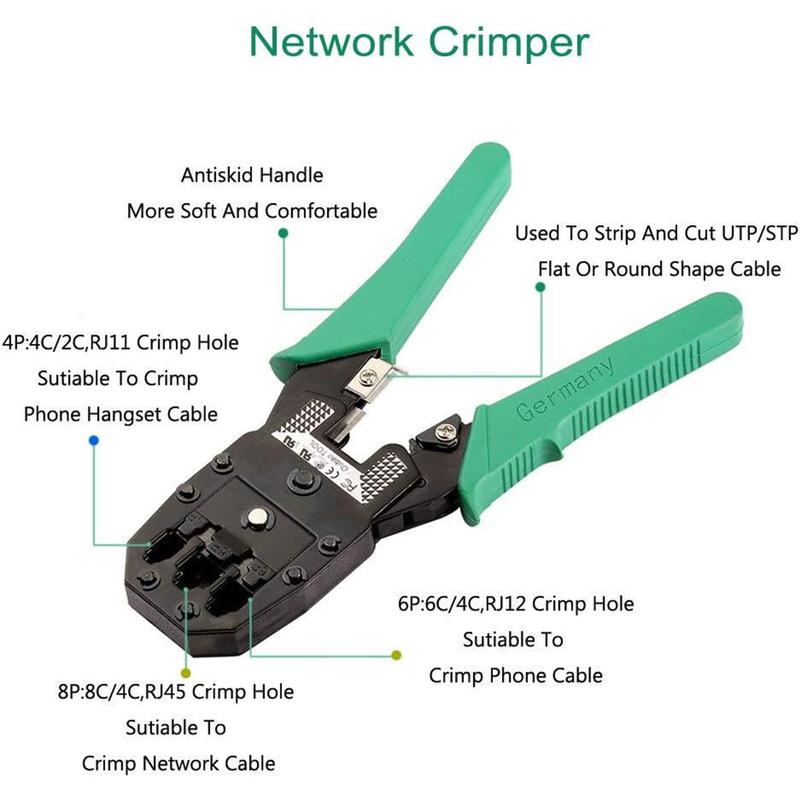 Portable Ethernet Cable Crimping, Rj45 Rj11 Connectors, Cat5 Cat5e Cat6 Testers, Includes 110 Punch Down Tools, Wire Stripping Machine