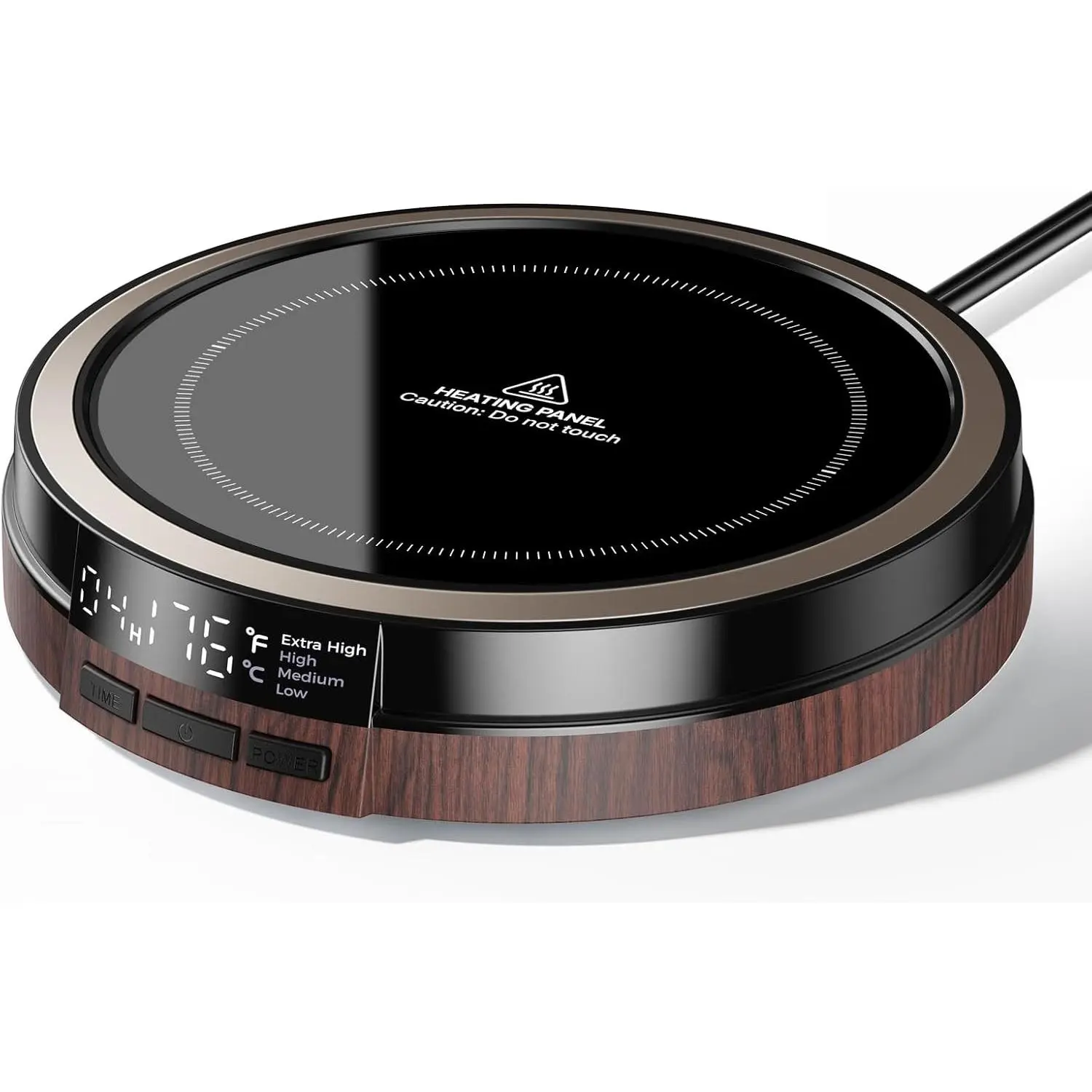 Compact Desk Use Coffee Mug Warmer, 50W Fast Heating Cup Warmer with Smart Display, 4 Temps, 12H Timer, Auto Shut Off for Tea, Milk - Wood Effect