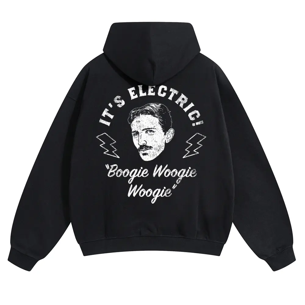 Washed Vintage Hoodie | "IT'S ELECTRIC" Nikola Tesla Graphic | Oversized Sweatshirt for Men/Women | Retro Science Music Meme
