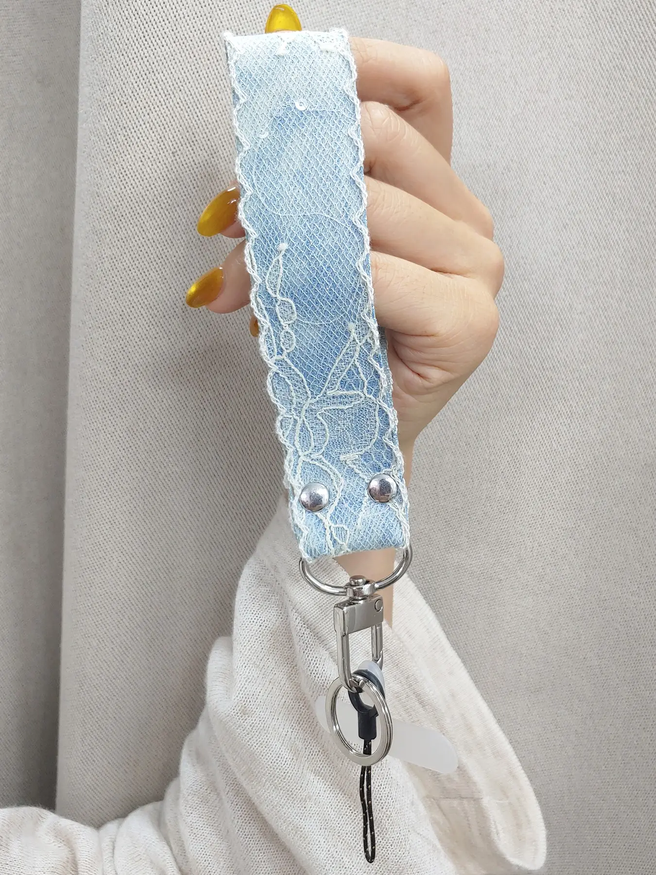 Zinc Alloy Keychain Strap, Vintage Washed Denim Lace Wrist Lanyard, Multi-Functional Phone Keychain, Camera Car Key Holder, Soft Style Short Strap, Wristlet Strap Key, Multifunctional Keychain