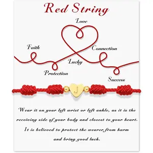 Red String Bracelet for Women Adjustable Gold Heart Initial Bracelets Red Cord Bracelet for Protection and Good Luck, Birthday Christmas Gift