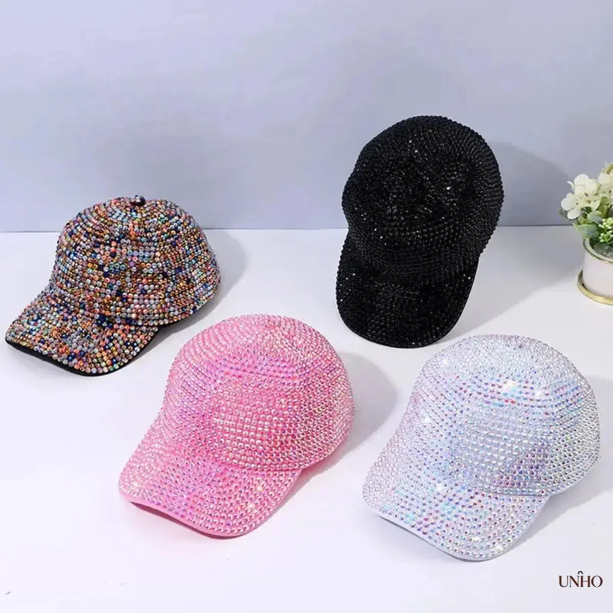 Rhinestone Bedazzled Baseball Cap for Women, Sparkly Cotton Blend Hat with UV Protection, Lightweight for Festivals & Parties, Comfortable, Hats, Music Festival, All-Day Wear, Casual Athleisure