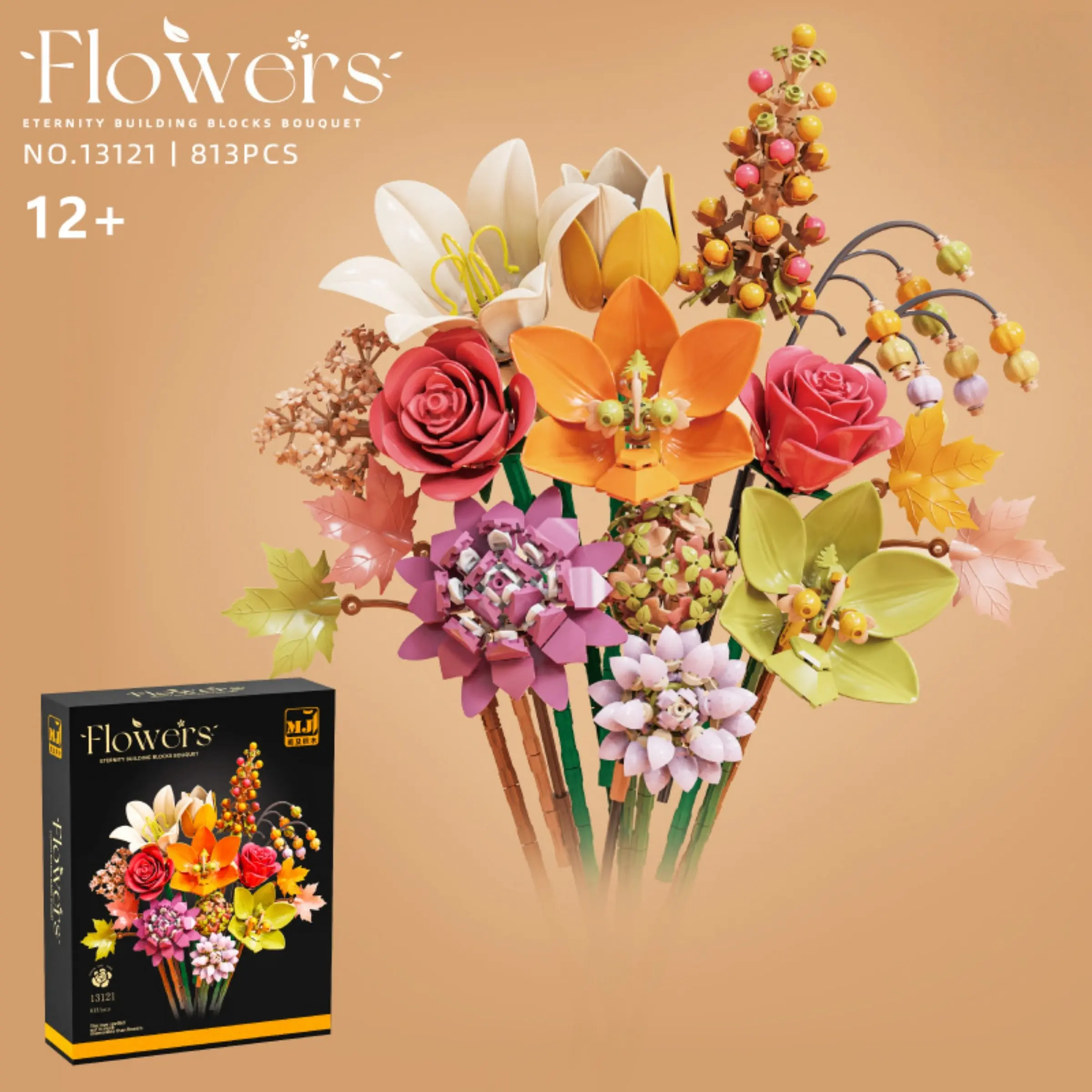 813 Pieces Preserved Flower Bouquet Building Kit, Rose Lily Mixed Brick Bouquet, Home Decor, Birthday Gift for Girls, Valentine's Day Gift