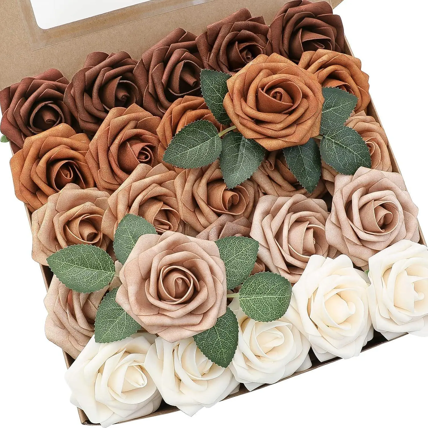 29pcs (25pcs Rose + 4pcs Leaves) Artificial Rose Flowers, Ombre Foam Roses with Stems, Realistic DIY Wedding Bouquets, Bridal Shower Floral Centerpieces, Party Table Decorations, Thanksgiving Holiday Party Flower Home Decor Rose, Wedding Decorations