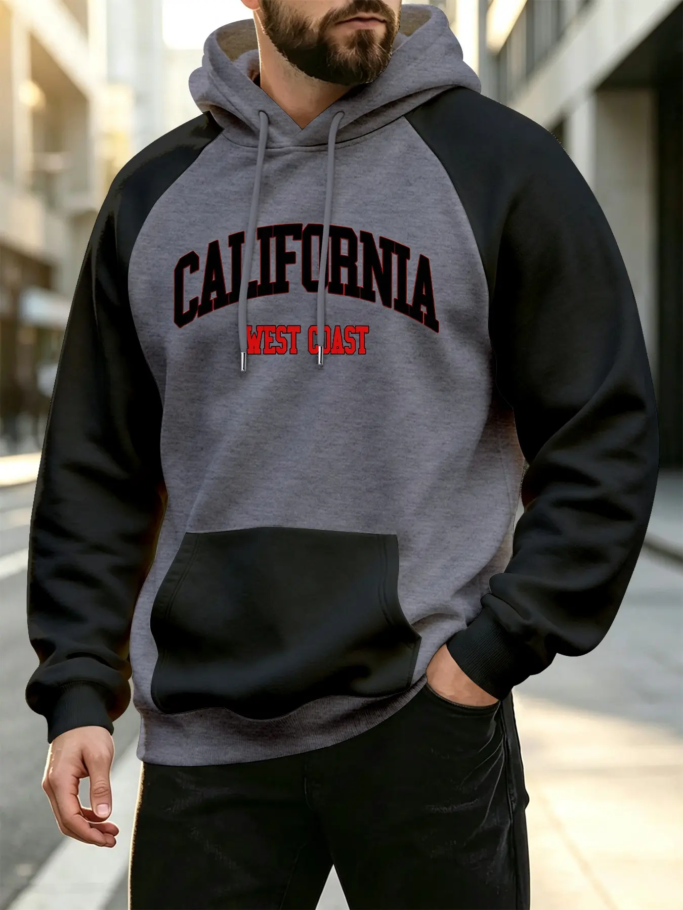 Men's Fall Winter Fleece Letter Patchwork Hoodie, Long Sleeve Loose Fit Casual Sweatshirt, Perfect for Daily Commute and Campus Wear