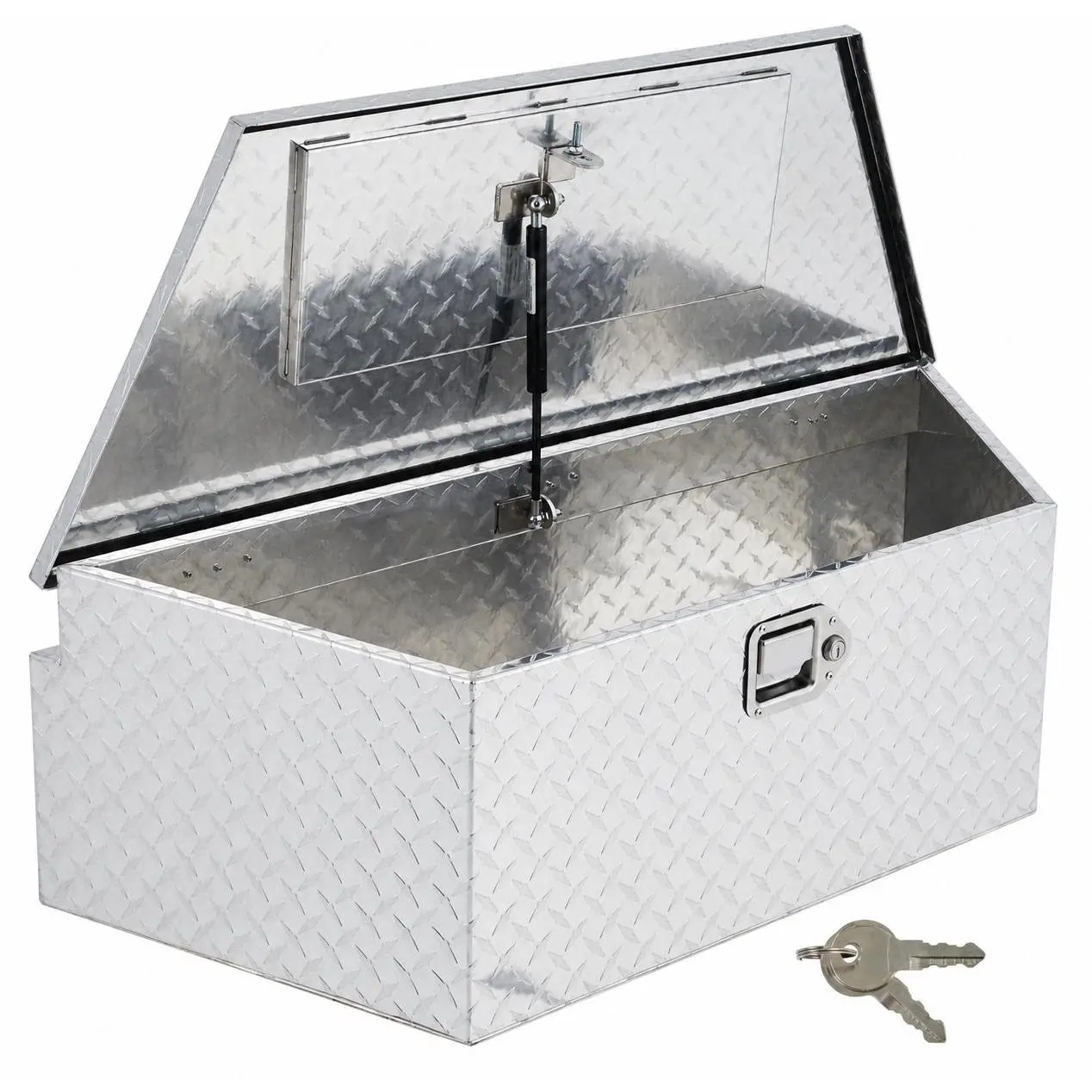 Aluminum Trailer Tongue Tool Box, 39" /33" Heavy Duty Diamond Plate Storage Chest with Lock & Key, Weatherproof Utility Box for Pickup Trucks, RVs & Trailers