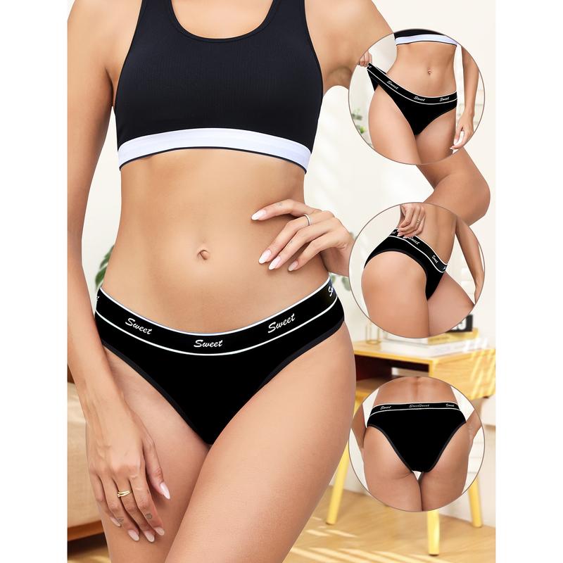 LEVAO Cotton Underwear for Women Sport Briefs Low Waisted Bikini Full Coverage Fashion Panties Underwear 5Pack S-XL