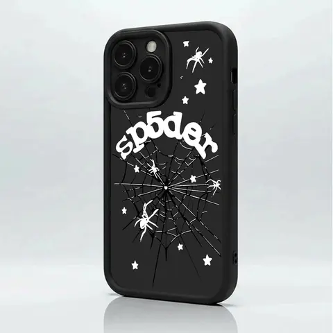 Black and White Spiderweb Stars Lettering Smartphone Casing - Matte Non-Slip TPU + Silicone Shockproof Accessory, Unisex Classic, Compatible with iPhone 17-11 Pro Max, Plus, Air & Galaxy S26-S21 Ultra, Plus, FE