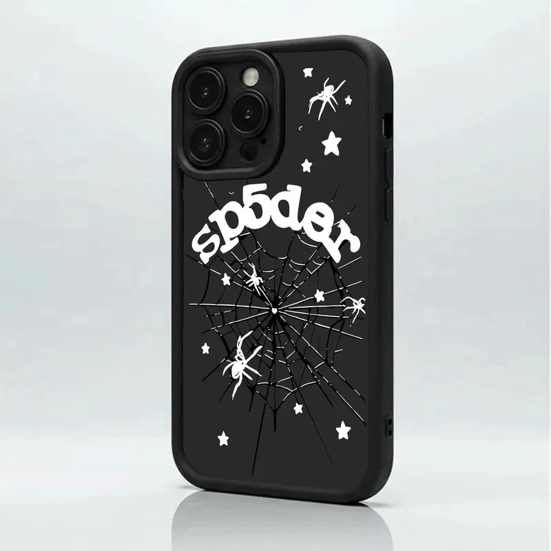 Black and White Spiderweb Stars Lettering Smartphone Casing - Matte Non-Slip TPU + Silicone Shockproof Accessory, Unisex Classic, Compatible with iPhone 17-11 Pro Max, Plus, Air & Galaxy S26-S21 Ultra, Plus, FE