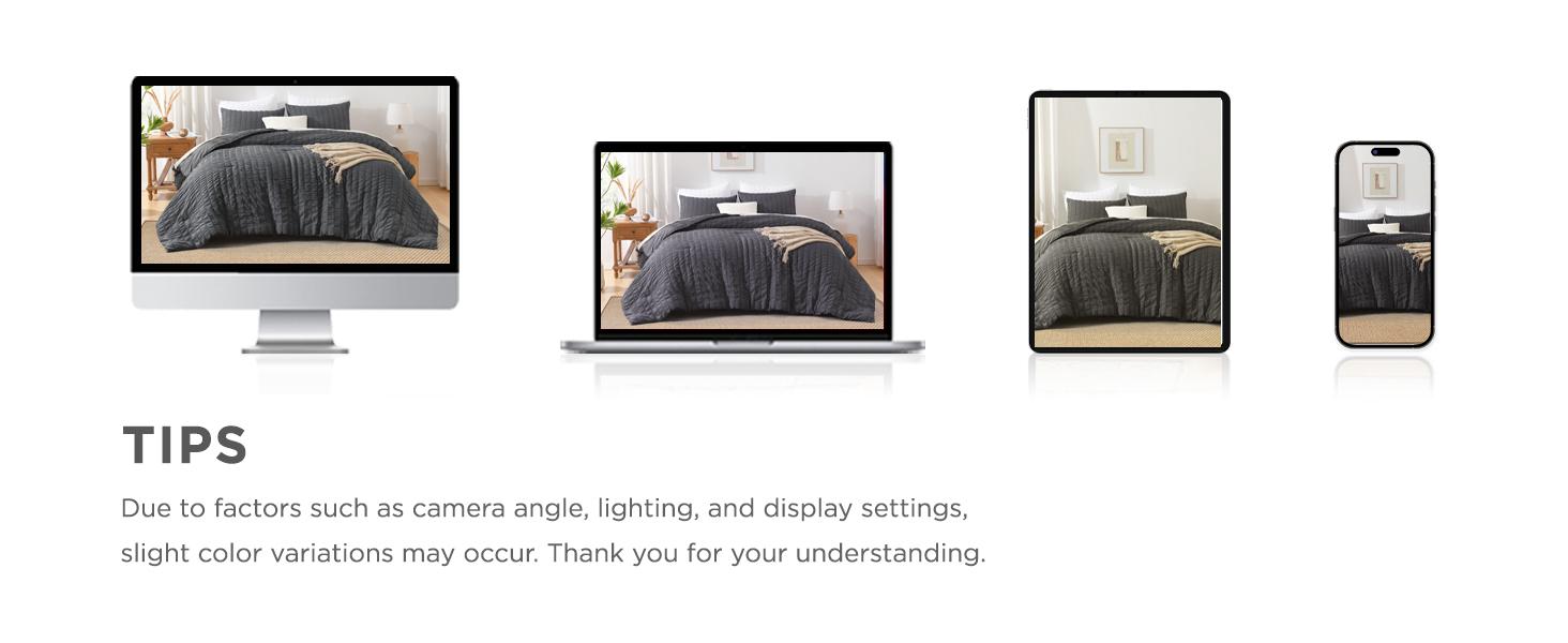 Seersucker King Comforter Set (104x90 inches), 3 Pieces - 100% Soft Washed Microfiber Lightweight Comforter with 2 Pillowcases, All Season Down Alternative Comforter Set for Bedding, Gray