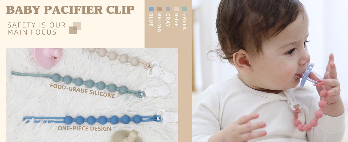 5-Pack Silicone Pacifier Clip, One-Piece Silicone Pacifier Holder Clip for Boys & Baby Girl Binky Clips Rust-Free Holders Unisex Newborns Shower Birthday Gifts (Blue)