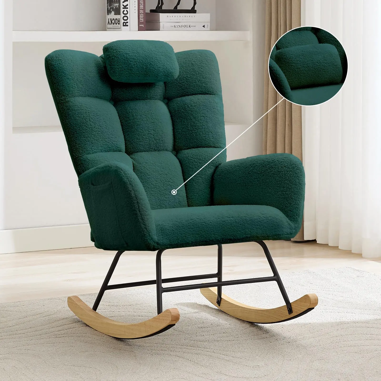 Garvee High Back Rocking Chair – Ergonomic Lumbar Support, Modern Upholstered Glider Recliner, Cozy Padded Accent Armchair for Living Room, Bedroom, Lounge Furniture for Adults