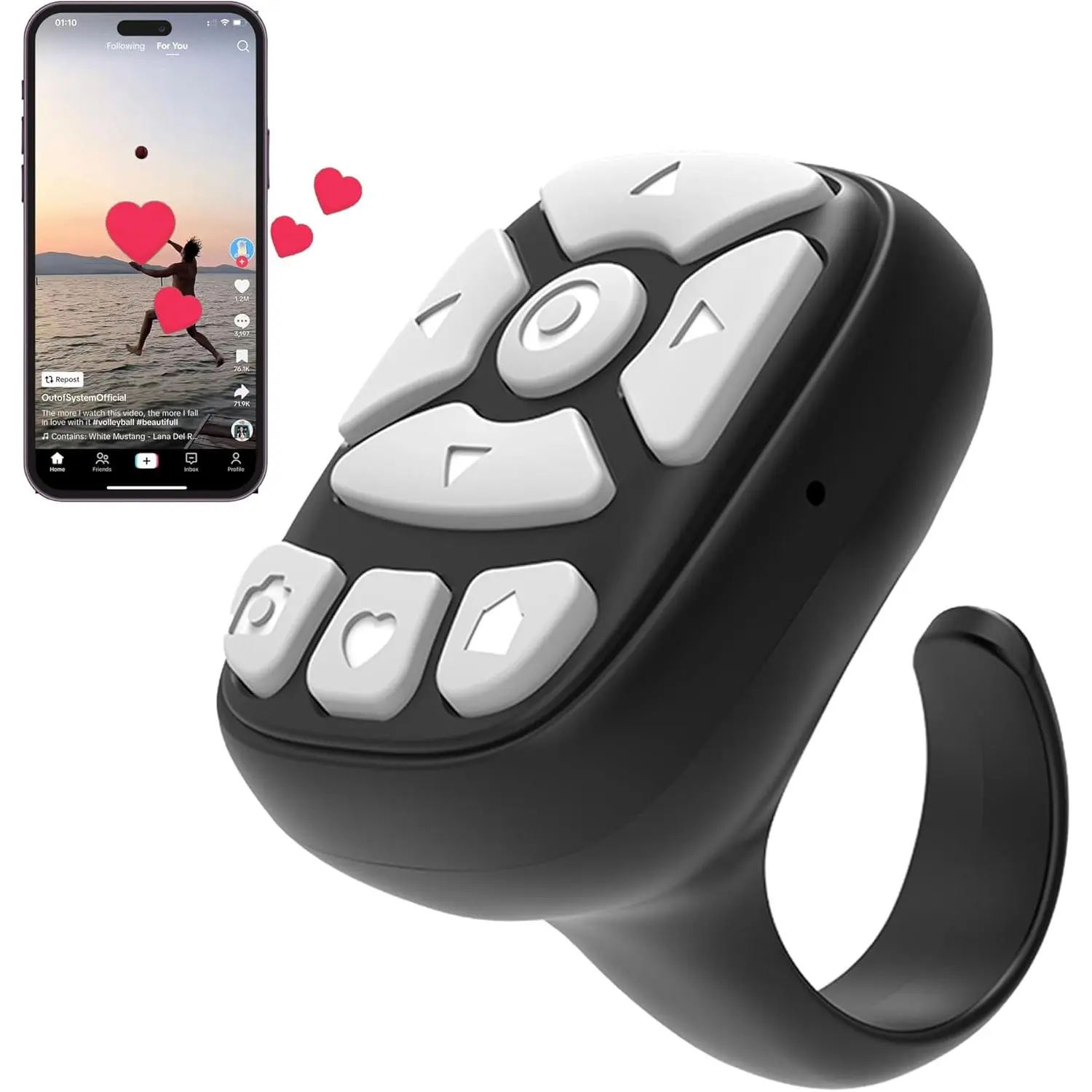 Ergonomic Plastic Scrolling Ring Camera Accessories - Wireless Bluetooth Remote Shutter, Finger-Fit Hands-Free Page Turner for iPhone, iPad, Android, Kindle, Compatible with Instagram, Portable Leisure & Outdoor Gear