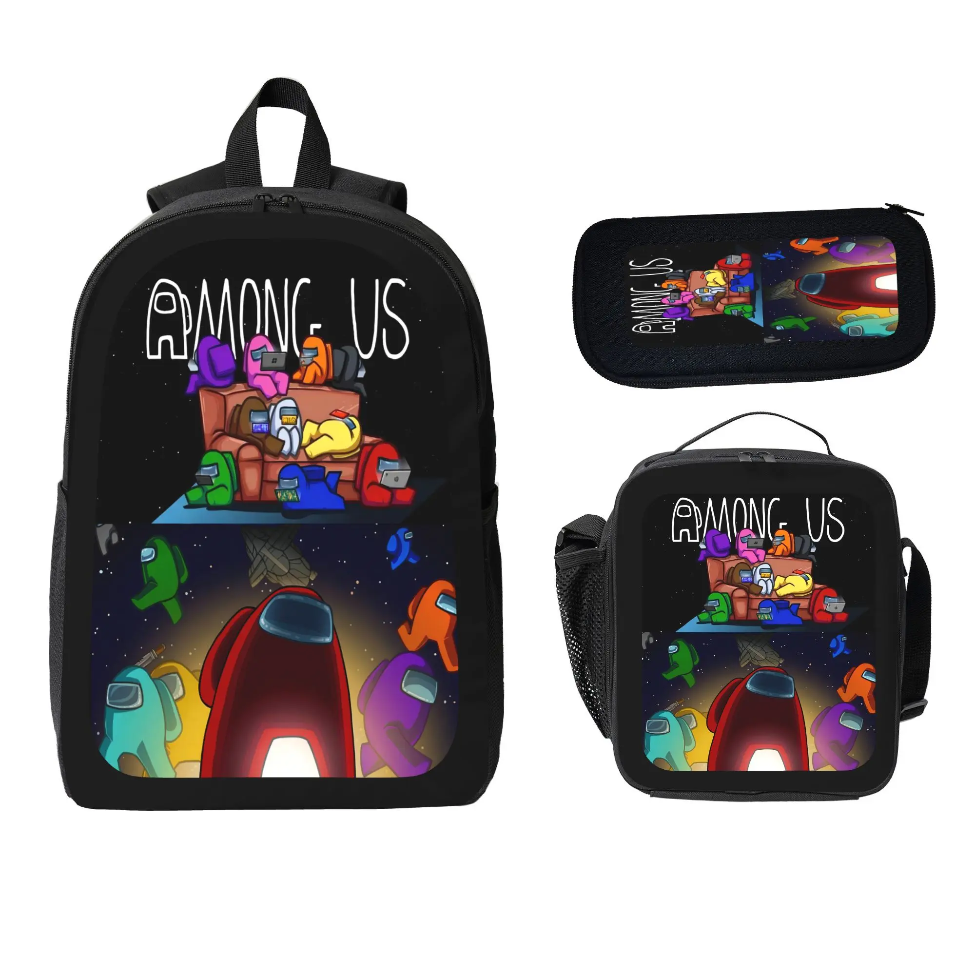 Among Us 3-Piece Backpack Set Durable Synthetic Polyester Backpack with Lunch Bag Pencil Pouch, Lightweight Large Capacity Back to School Travel Daypack,Perfect Back to School Gift for Game Fans