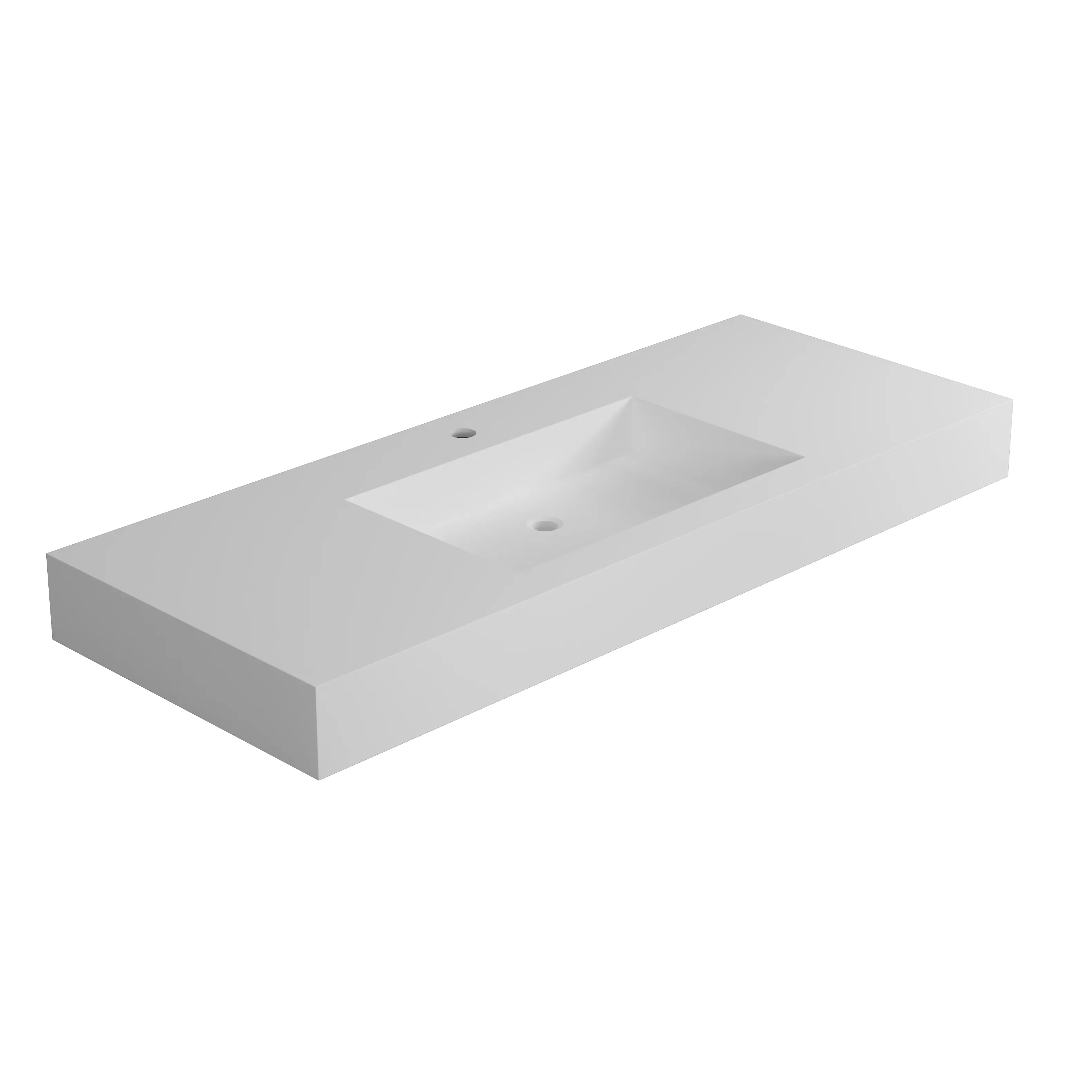 Nokaa Stone Resin Solid Surface Modern Rect. Bathroom Vanity Sink, 18.9x47.2x4.3in Matte White Rectangular Vessel, Wall-Mount or Countertop Above-Counter Wash Basin for Bathroom, Powder Room