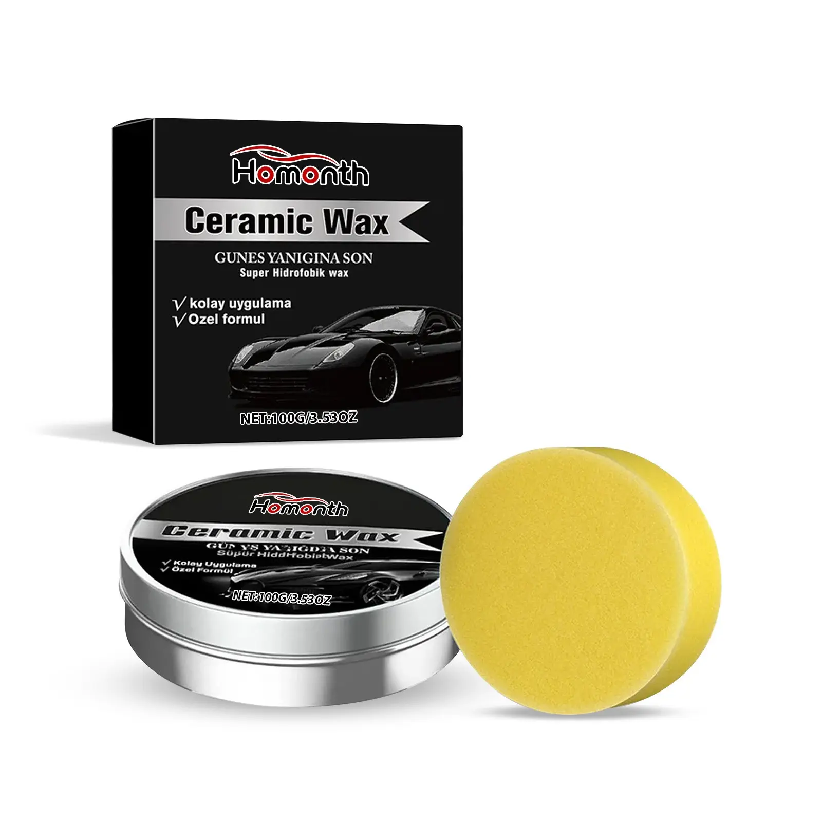 Car Care Wax (100g + Sponge), Quick Scratch Repair, Paint Polish, Anti-Oxidation, Car Paint Renewal, Gentle on Paint Surface
