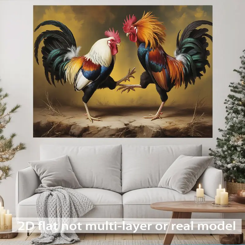 Roosters Confrontation Tapestry, for Family Party Events, Wedding, Birthday Party, Coming-of-age, Ceremony, Christmas, Thanksgiving, Four Season, Entryway, Room Decor, Indoor/Outdoor Celebrations, Baptismal Party Perfect Gift for