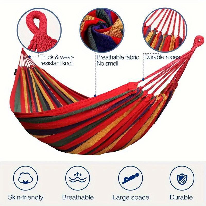 1 piece of 330-pound load-bearing anti-overturning color fabric hammock-with tree-friendly straps and portable storage bag, durable polyester material, essential for outdoor camping, indoor leisure, colorful design, weather-resistant fabric