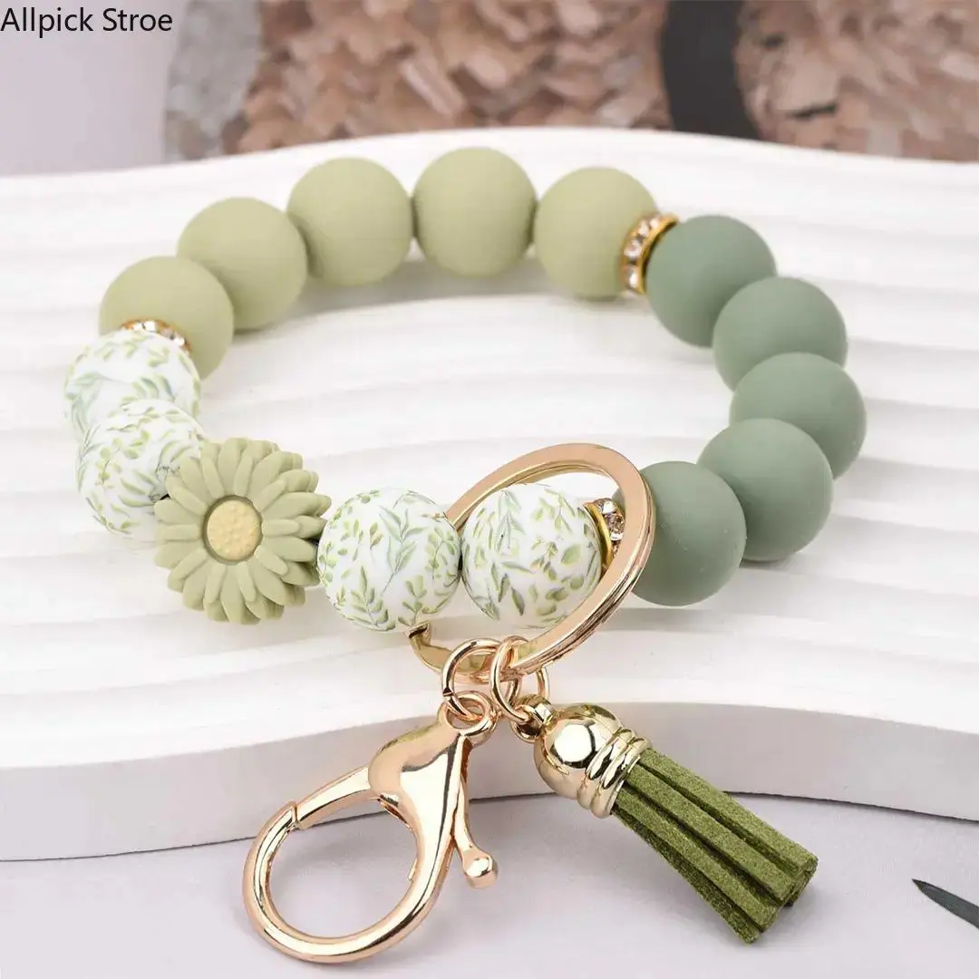 Key Fob with Beads and Floral Charm Tassel summer Keychain for Women ,Creative, Cute and Practical Gifts, Hanging Charm for Bag, Backpack,Phone, Car Keychains, Perfect Daily Gift for Women,  Jewelry Design Keychain, Trendy all-match Birthday Gift