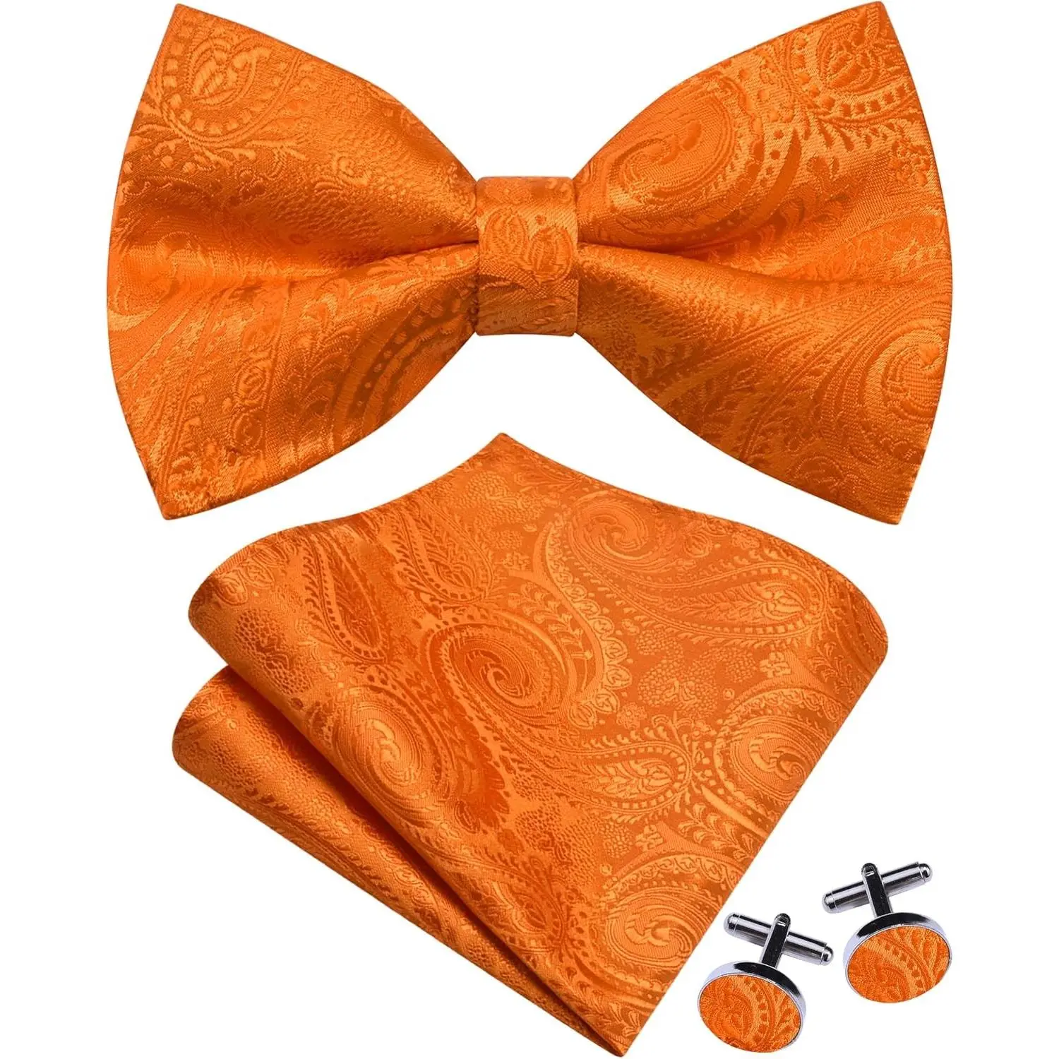 Men's Paisley Pre-Tied Bow Tie Set with Handkerchief, Pocket Square & Cufflinks - Jacquard Woven Adjustable(Gift)