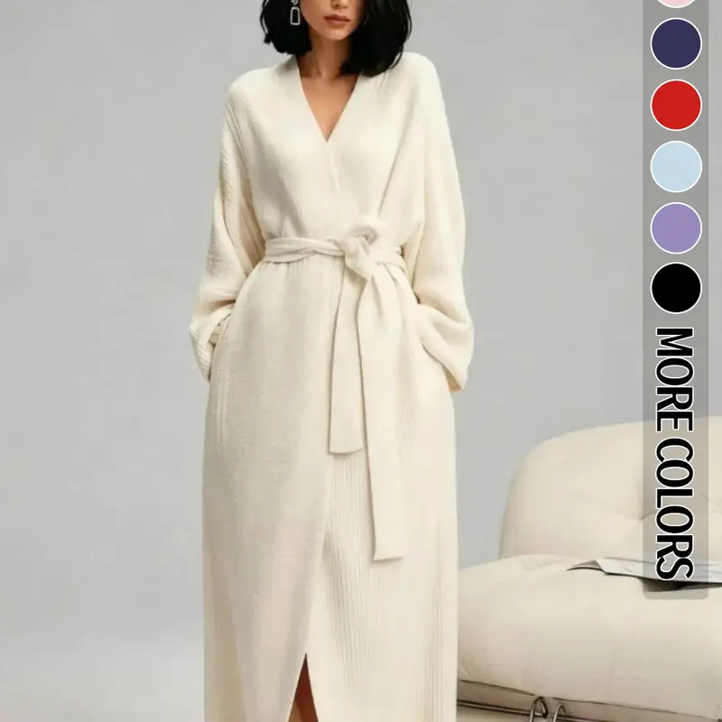 【Black Friday】Women's Casual Double-Sided Fleece Robe, Cozy Thick Full-Length Loungewear, Soft Plush Feel, Warm Indoor Wear for Fall and Winter