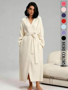women's double-sided fleece robe｜thickened long plush loungewear｜warm flannel pajamas for fall & winter｜soft, cozy, and wearable indoors & outdoors